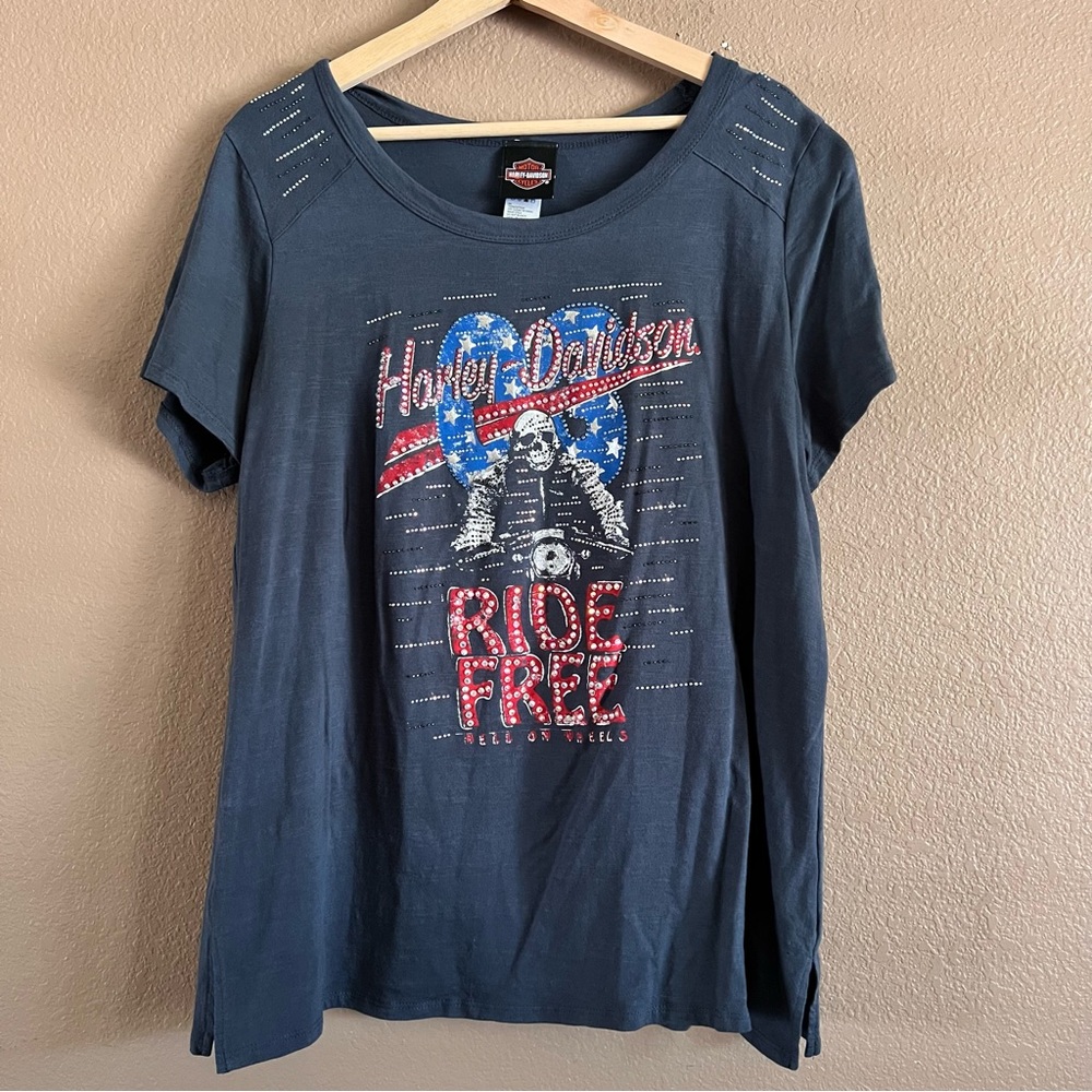 Harley-Davidson Blue Blingy Short Sleeve Tee Ride Free Size 3X